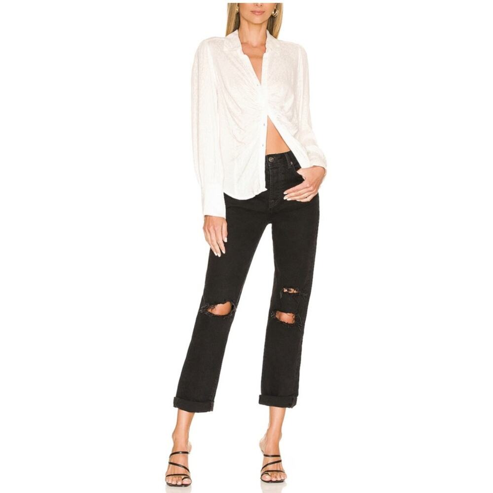 We The Free People Bren Black Magic Button Fly Boyfriend Distressed Jeans Sz 30